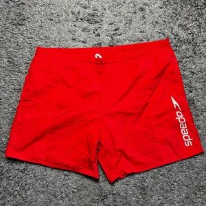 Speedo Lined Swim Shorts Mens 2XL Red Athletic Elastic Waist Drawstring Logo